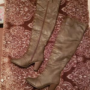 Knee high lace up brown boots